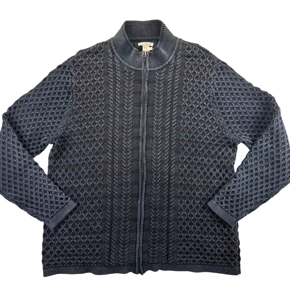 Carbon 2 Cobalt Mens XL Full Zip Cardigan Sweater Heavyweight Cable Knit Grey